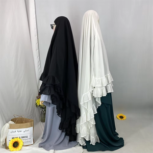 Sharut Ingrosso Khimar Hijab in Chiffon a Due Strati per Donne Musulmane Eid Ramadan Islamico con Laccio Posteriore Lungo Khimar con Balze per <span class=keywords><strong>Preghiera</strong></span> - Product Image 2