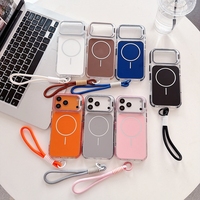 Étui magnétique pour téléphone avec support de caméra à sangle de maintien en corde de couleur unie pour iPhone 17 Air 18 16 15 14 Pro Max