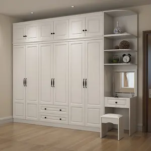 Luxus montieren Holz Stoff Schrank mit Spiegel 6 Tür Schlafzimmer möbel MDF Organizer Schublade weißen Kleider schrank