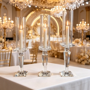 Wholesale Clear Hurricane Crystal <b>Glass</b> Candle Holder Windproof Cylinder Taper <b>Candlestick</b> for Wedding Table Centerpiece - Product Image 3