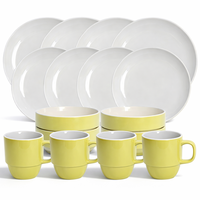 Service de table en céramique argileuse bicolore Chartreuse, style nordique simple, 16 pièces, comprenant bols à bords droits et tasses, compatible lave-vaisselle, pour hôtels