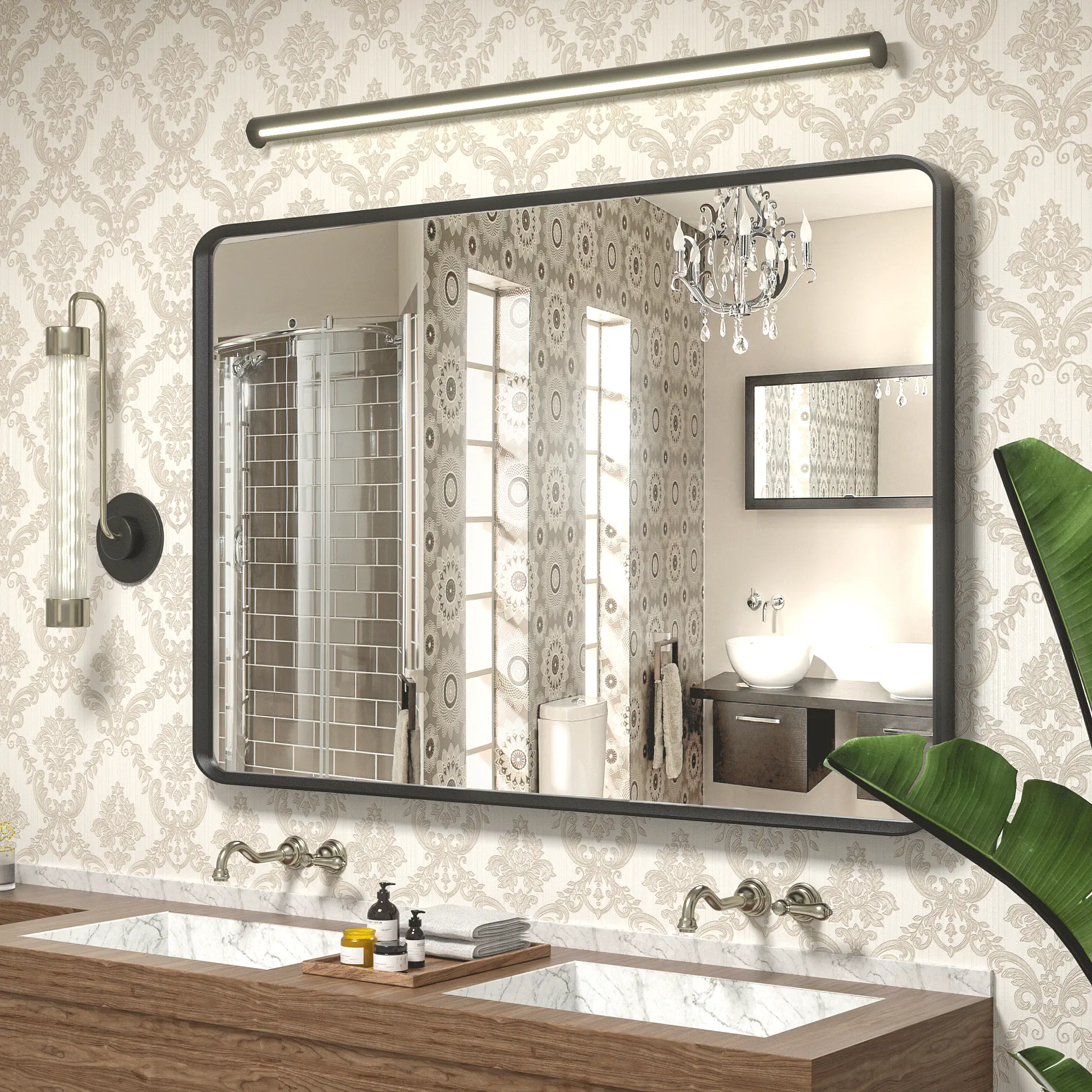 Ev dekoratif dikdörtgen şekilli Metal duvar aynası oturma odası banyo odası salon için