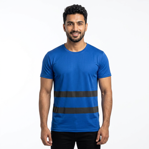 T-shirt de sécurité respirant à haute visibilité en piqué tricoté avec bande réfléchissante et logo personnalisable, mélange polyester/coton, vêtements de travail - Product Image 1