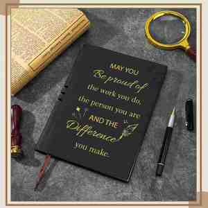 Carnet d'adresses A3 en cuir PU à spirale, 80 feuilles, avec couverture personnalisable – Cadeau promotionnel souvenir pour souhaiter au succès dans votre travail - Product Image 2