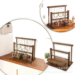 Exhibidor de Joyería de Madera Sólida de Varias Capas con Almacenamiento para Pulseras, Collares y Relojes, Organizador de Escritorio de 3 Niveles de Bambú - Product Image 3