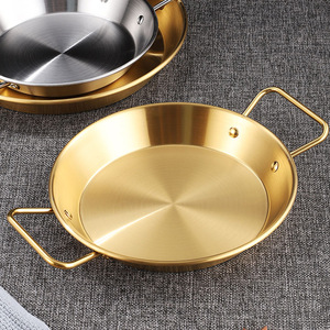 Korean Stainless Steel Seafood Pot Dish Wares Cooking Pot 36cm Golden Frying Cooking <strong>Pan</strong> Seafood <strong>Paella</strong> <strong>Pan</strong> with Two Handles - Product Image 2