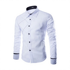 Camisa de cuadros formal de negocios para hombre, de manga larga, con cuello alto y botones, transpirable, teñida lisa, novedad al por mayor - Product Image 4
