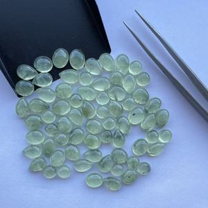 Jewel Creation - Cabujones Sueltos de Prehnita Verde Natural de 8 mm, 10 mm y 12 mm, Forma Ovalada Lisa, Forma de Pera, Parte Posterior Plana, Certificados por IGI - Product Image 2