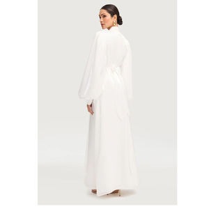 Conjunto de vestido y abaya de dos piezas-Conjunto de vestido y abaya blanco de dos piezas para la temporada de primavera - Product Image 3