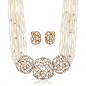 925 <b>Silver</b> <b>Chokers</b> Necklace Earrings Set for Women Pearl Beads Kundan Jewelry Traditional Ethnic Wedding Party Designer - Product Image 4