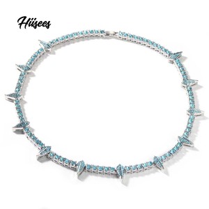 Ashion-collar de cadena de tenis de circonia azul y <span class=keywords><strong>rosa</strong></span> para hombre, Gargantilla con diseño de <span class=keywords><strong>diamante</strong></span> flecha hip hop, <span class=keywords><strong>Pantera</strong></span> Negra - Product Image 1