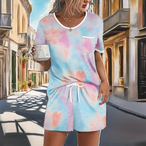 2025 Summer New Item Pure Cotton Sleeveless T-Shirt Solid Color Fashion Casual Suit Women Knee Two-Piece Shorts Set Lace Tassel - Product Image 2
