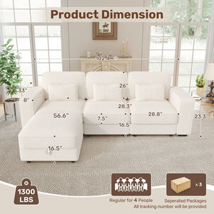 Sofá Seccional Moderno en Forma de L, Tela Chenilla, Otomana, Puertos de Carga USB, Bolsillo de Almacenamiento, Funda Extraíble, Asientos para Sala de Estar - Product Image 6