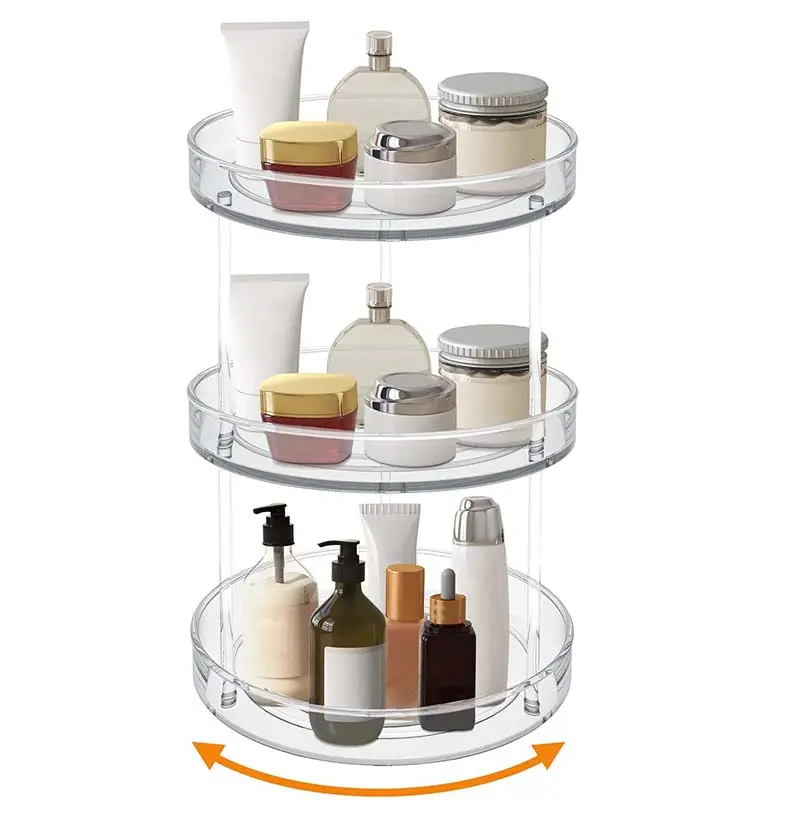 Clear Plastic 3 Tier Lazy Susan Turntable Spice Rack Organizador para para Armário Despensa Banheiro Tabela Cosméticos