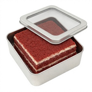 Boîte cadeau en métal personnalisée de qualité supérieure, emballage pour crème pâtissière aux fruits, pot argenté carré en étain avec fenêtre en PVC - Product Image 1