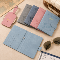 Juego de Porta Pasaportes y Etiqueta de Equipaje de Cuero PU con Bloqueo RFID y Logotipo Personalizado al por Mayor, en Caja de Regalo Personalizada para Regalos Corporativos de Viaje