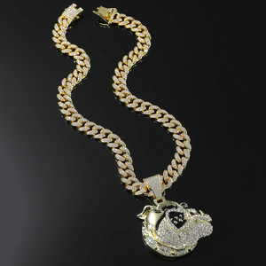 Nouveau Collier Pendentif Tête de Chien Hiphop Rap en Strass Plaqué Or pour Hommes, Bijoux de Mode en Alliage, Vente en Gros 2026 - Product Image 1