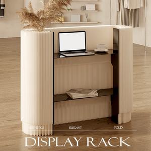 Escritorio de recepción <span class=keywords><strong>rotonda</strong></span> Escritorio de frente blanco Respetuoso con el medio ambiente Papel Kraft Plegable Estante de productos básicos Soporte de exhibición para el hogar y <span class=keywords><strong>la</strong></span> Oficina - Product Image 2