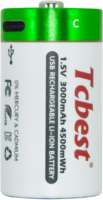 Baterai Lithium Isi Ulang Tipe-C Ukuran C 1.5V 4500mAh 1200 Siklus untuk Senter Lentera