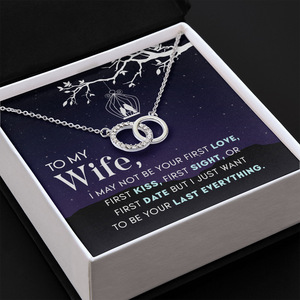 Collana con Ciondolo <span class=keywords><strong>a</strong></span> Cuore con Anelli Intrecciati 'My Wife', in Lega di Rame Placcata Platino, Biglietto Personalizzabile, Unisex, Anniversario - Product Image 4