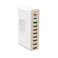Penjualan laris 2025 blok pengisi daya Desktop USB portabel Universal 10-Port 65Watt untuk ponsel pintar, pengisi daya Cepat Anker 20W PD 3.0