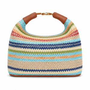 Bolso Hobo de Rafia Tejida en Forma de Media Luna, Etiqueta Privada BSCI, Bolso de Hombro de Paja Tejida para Verano con Asa de Cuero Premium - Product Image 4