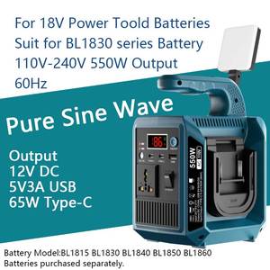 Onduleur portable à onde sinusoïdale pure 550W, pack de batteries 18V 20V, AC vers AC 60Hz 110V-240V, charge rapide USB Type C 65W, LED 12V DC - Product Image 4