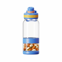 Bouteille d'eau scolaire de 21 oz avec compartiment à collation et poignée de transport, bouteille Tritan pour le bureau, les voyages, les pique-niques, logo personnalisé