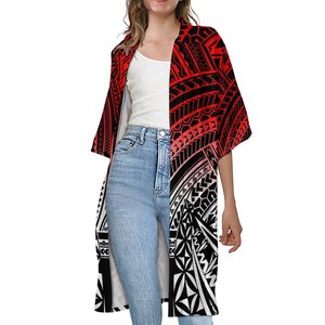 New Custom Logo Tonga Polynesian Tribal Design Ladies Long Casual <strong>Trench</strong> <strong>Coats</strong> Kimono Cardigan Short Sleeve Cardigan <strong>Trench</strong> <strong>Coat</strong> - Product Image 2