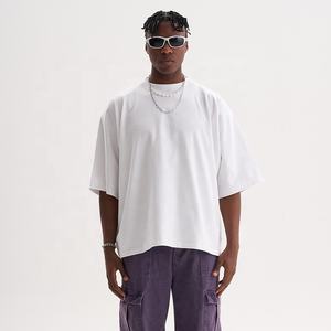 T-shirt coupe carrée vierge 300gsm 100% coton T-shirt graphique personnalisé à col épais surdimensionné pour homme - Product Image 6