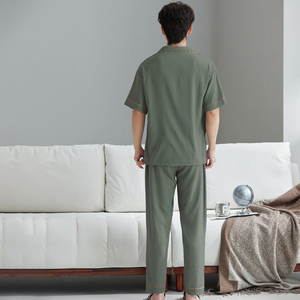 Vêtements de nuit pour hommes, chemises à manches courtes avec <span class=keywords><strong>pantalon</strong></span> long, vêtements de détente classiques, ensemble de <span class=keywords><strong>pyjama</strong></span> en gros - Product Image 2