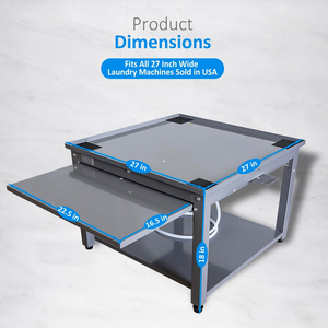 Supporto Pedana Moderno Regolabile da 27 Pollici in Ferro per Lavatrice e Asciugatrice con Ripiano Estraibile da 18 Pollici, Vaschetta di Scarico Grigia, Eco-Sostenibile per Hotel - Product Image 4