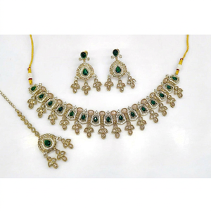 Ensemble de bijoux Mehendi 09437, collier Polki Kundan, bijoux aspect émeraude, bijoux de mariée pakistanais pour mariage, fête, femmes - Product Image 1