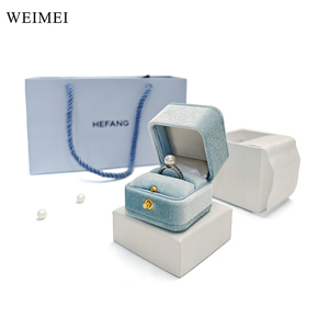 Weimei ขายดี velours Boite A Bijoux กล่องกำมะหยี่สีฟ้าอ่อนกล่องเครื่องประดับขนาดเล็กโลโก้ที่กำหนดเองกล่องแหวนหรูหราพร้อมกระดุม - Product Image 2