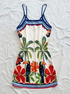 Abito Estivo da Spiaggia da Donna con Scollo a V, Mini Gonna Casual Stile Sling, Look Sexy per Vacanze, Taglia Unica, Stampa al Ginocchio, Senza Maniche - Product Image 2