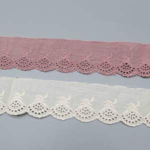 Passamaneria in <span class=keywords><strong>pizzo</strong></span> traforato vintage in cotone all'ingrosso, ricamo festonato rosa antico e bianco sbiancato da 4,8 cm per decorazioni in stile rustico, cucito - Product Image 4