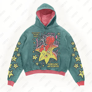 Sweat-shirt unisexe surdimensionné à capuche brodé, imperméable et coupe-vent, avec fermeture éclair, en coton lavé de haute qualité, tailles plus grandes - Product Image 3