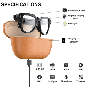 Large Capacity Magnetic Charging Box Set M02 Ultra AI Smart <b>Glasses</b>, Built-in <b>Camera</b> Flashlight 290mAh Long Lasting Battery - Product Image 3