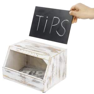 Boîte à embouts en bois personnalisée avec fenêtres transparentes Boîte de donation avec serrure et écriture Boîte de collecte tableau noir - Product Image 2