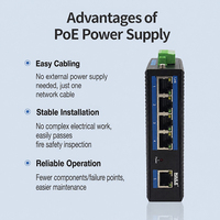 Switch Ethernet Industrial de 5 Puertos y 100Mbps para Riel DIN, Sin Fuente de Alimentación