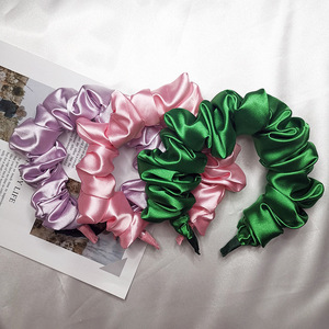 Venta caliente de la burbuja de pliegues de diadema <span class=keywords><strong>seda</strong></span> sólido color maquillaje diadema para niñas <span class=keywords><strong>scrunchies</strong></span> - Product Image 1
