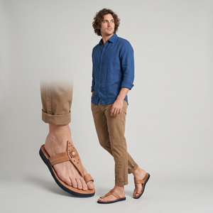 Handmade Genuine Leather Moroccan Men's Casual Outdoor Open Toe Spring/Summer <b>Slides</b> Slip-<b>On</b> Anti-Slip Lightweight Soft Insole - Product Image 4
