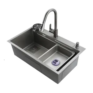 High Quality Durable Grey Kitchen Sink Classic 304 Stainless Steel 68*46Cm Sink Set For Kitchen