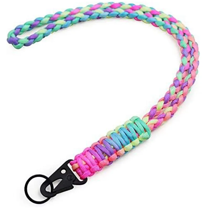 Collana con cordino in Paracord con corda paracadute Color arcobaleno con portachiavi con Clip in metallo per porta Badge con carta d'identità