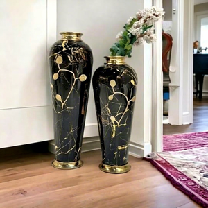 <b>Black</b> Tall Metal <b>Floor</b> <b>Vase</b> – Contemporary Dual-Finish Architectural Accent Vessel for Hotel Lobbies - Product Image 1