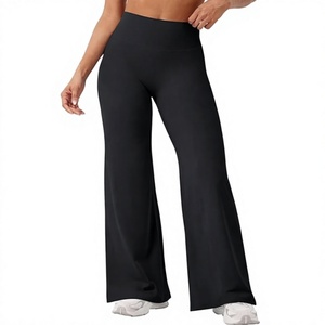 High Waist Flared Leg Yoga <b>Leggings</b> <b>Women</b> Seamless Solid Color Full Length Activewear Pants Stretchy Elastic Waist Design - Product Image 1