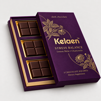 Kelaen Stress Balance Chocolat Noir - Mélisse & Camomille pour la Relaxation, l'Amélioration de l'Humeur et le Calme Quotidien 3 Carrés de Chocolat