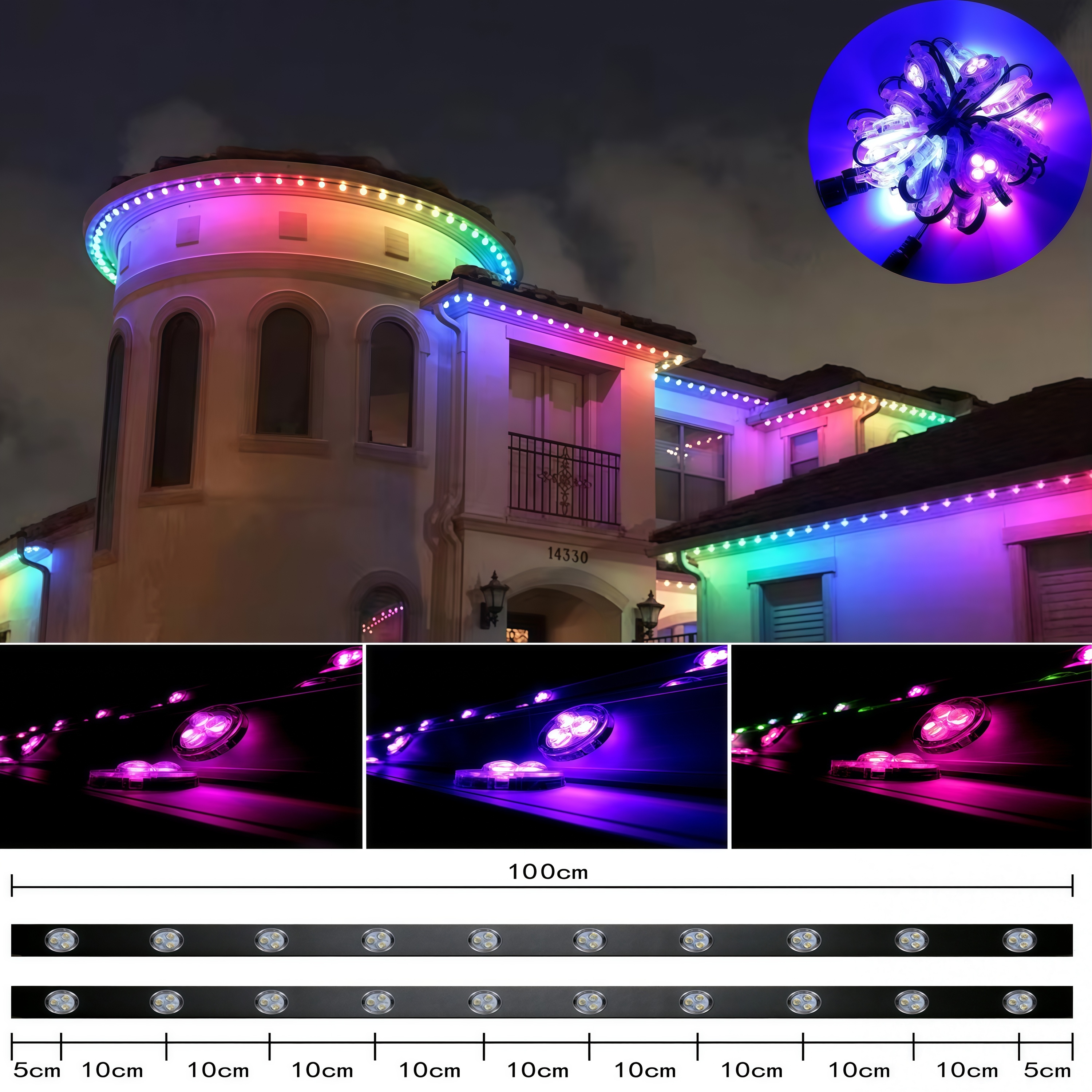 KCX UCS2904 DC12V/24V 30MM Diameter RGBWIC Led Pixel Light IP68 Outdoor Eaves String Light Holiday Gemstone Lights