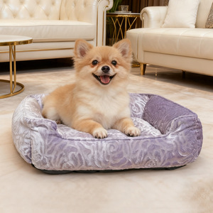 New pink <b>cat</b> bed with abstract print, warm, suitable for all seasons, non-slip, <b>plush</b> dog bed for deep sleep. - Product Image 2