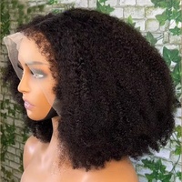 Perruque Courte Bob Frisée Kinky en Cheveux Humains Naturels, Perruques Lace Front en Cheveux Vietnamiens Bruts, Perruques Frontales HD Lace